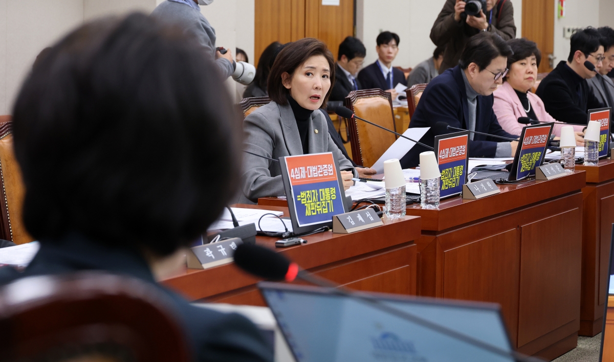 국민의힘 나경원 의원이 11일 국회에서 열린 법제사법위원회 전체회의에서 발언하고 있다. 2026.2.11. 연합뉴스
