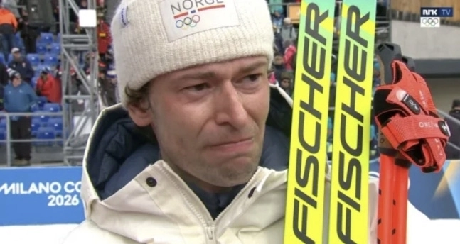 노르웨이 스투를라 홀름 레그레이드 선수가 동메달을 딴 후 인터뷰를 진행하고 있다. 노르웨이 NRK 캡처
