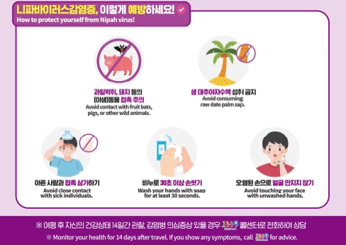 질병관리청은 12일 니파바이러스감염증 환자가 발생한 인도와 방글라데시를 중점검역관리지역으로 지정했다. 질병관리청 제공
