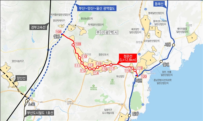도시철도 정관선 노선도. 부산시 제공