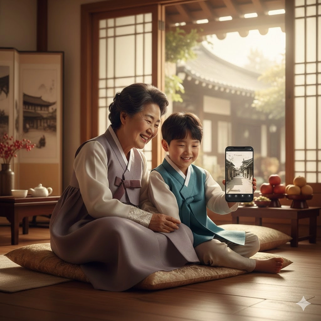 할머니와 손자가 스마트폰을 활용하고 있는 모습. 제미나이 생성