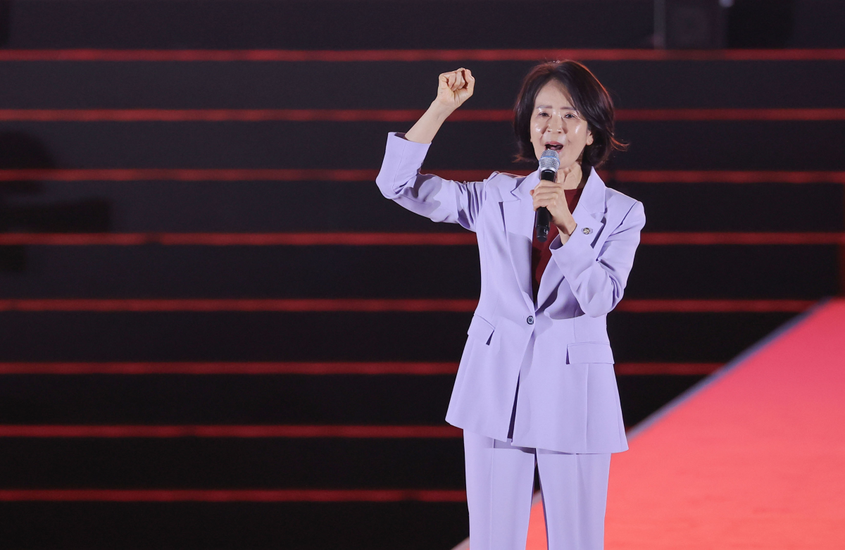 국민의힘 최수진 최고위원 후보자가 지난해 8월 22일 충북 청주시 흥덕구 청주 오스코에서 열린 국민의힘 제6차 전당대회에서 비전 발표를 하고 있다. 청주 연합뉴스