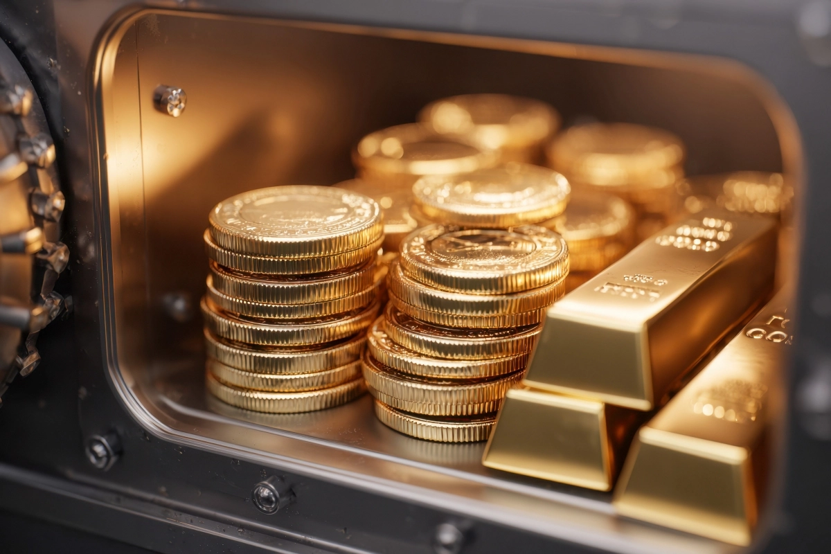 금고 속 금 이미지. 123rf