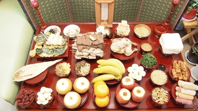 현대 일반 가정집 명절 차례상. 한국국학진흥원 제공.