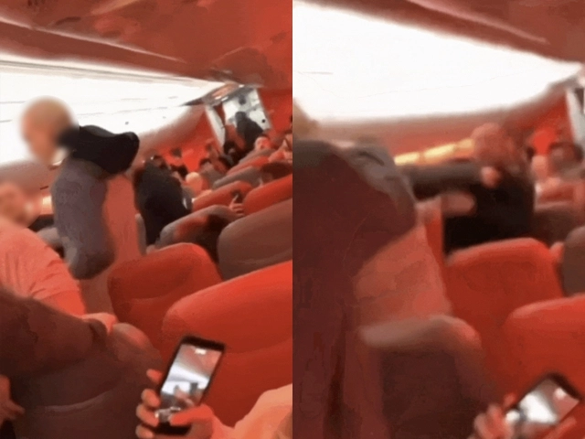 지난 12일(현지시간) 저가 항공사인 제트2(Jet2) 여객기 LS896편 기내에서 승객 간 집단 난투극이 발생했다. 소셜미디어 캡처