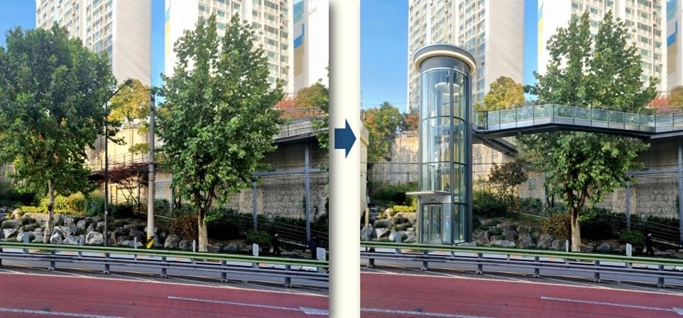 용산구 청암동 180 이동편의시설(엘리베이터) 설치 전·후 모습
