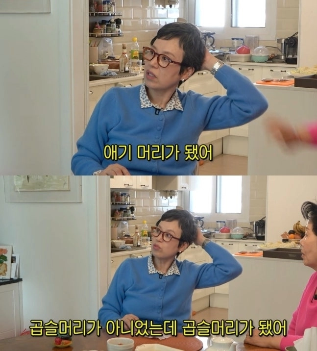 유방암 투병 중인 방송인 박미선이 항암 치료를 받으며 머리카락이 다 빠진 뒤 곱슬머리가 자라났다고 밝혔다.(오른쪽) 자료 : 유튜브 ‘순풍 선우용녀’