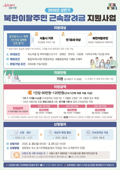 근속장려금 지원사업 안내 포스터. 서울시 제공