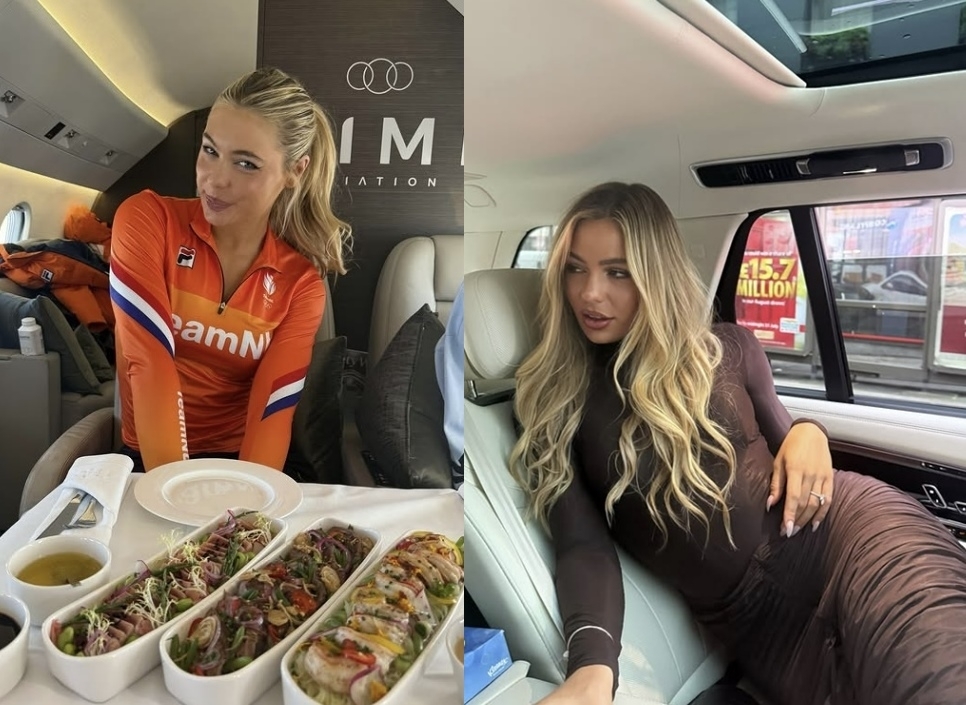 네덜란드의 스피드 스케이팅 스타 유타 레이르담이 약혼자인 유명 유튜버 제이크 폴이 보낸 전용기로 2026 밀라노·코르티나담페초 동계올림픽이 열리는 밀라노에 가는 모습.(왼쪽) 오른쪽은 그의 일상 사진. 자료 : 유타 레이르담 인스타그램