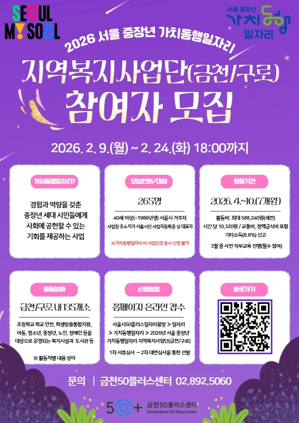 금천구, 지역복지사업단 모집 포스터