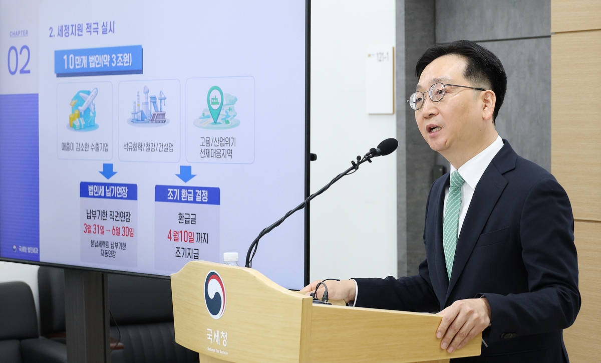 심욱기 국세청 법인납세국장이 법인에 대한 세정 지원책을 발표하고 있다. 국세청 제공