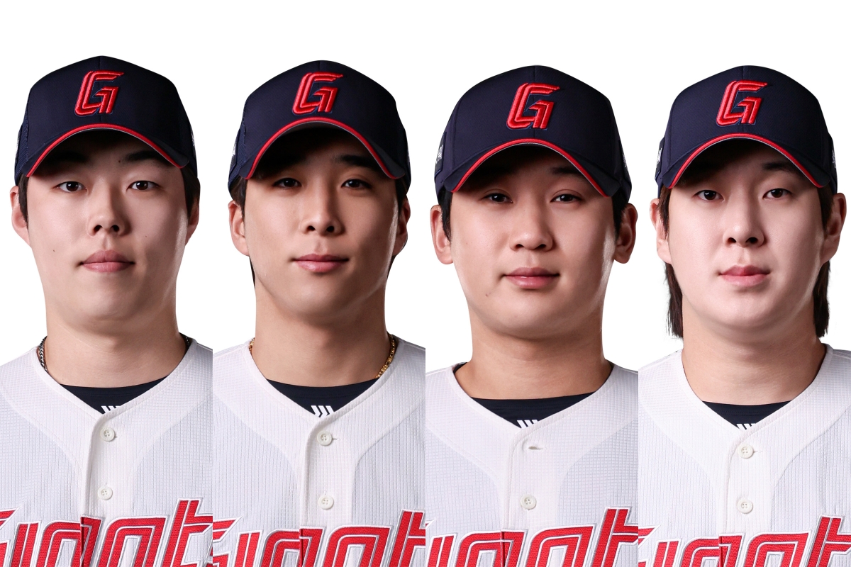 대만 전지훈련 도중 도박장에 출입해 강제 귀국조치 된 롯데 자이언츠 소속 4인방. 왼쪽부터 고승민, 김동혁, 김세민, 나승엽. 롯데 자이언츠 제공