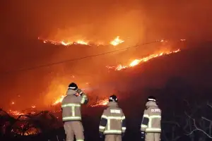 경남 밀양 산불, 강풍 타고 확산… 야간진화 전력