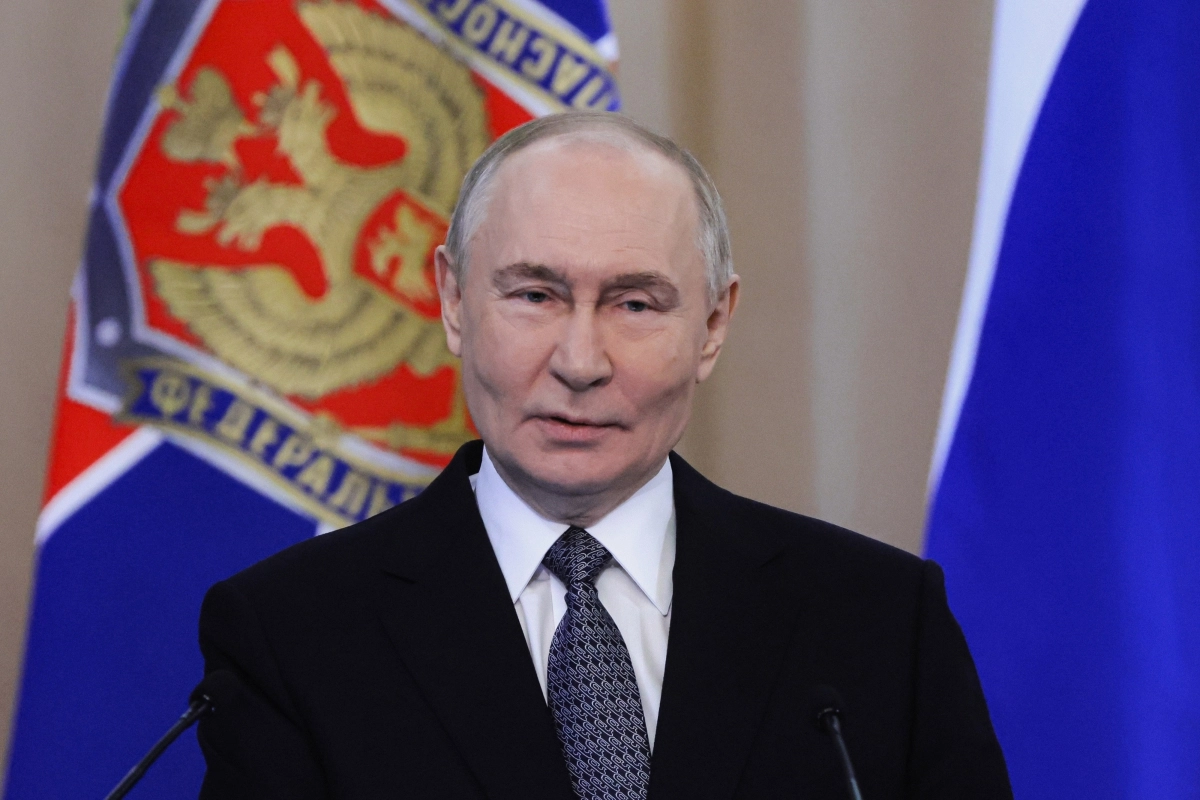 블라디미르 푸틴 러시아 대통령이 24일(현지시간) 모스크바에서 열린 연방보안국(FSB) 이사회 회의에서 연설하고 있다. 2026.2.24 모스크바 AP 뉴시스