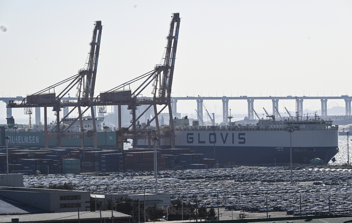 도널드 트럼프 미국 대통령이 26일(현지시간) 한국 의회가 무역 합의를 이행하지 않고 있다며 상호관세를 비롯해 자동차 등 품목 관세를 15%에서 25%로 인상하겠다고 밝혔다. 사진은 수출용 차량들이 27일 경기 평택시 평택항에 세워져 있는 모습. 2026.1.27 이지훈 기자