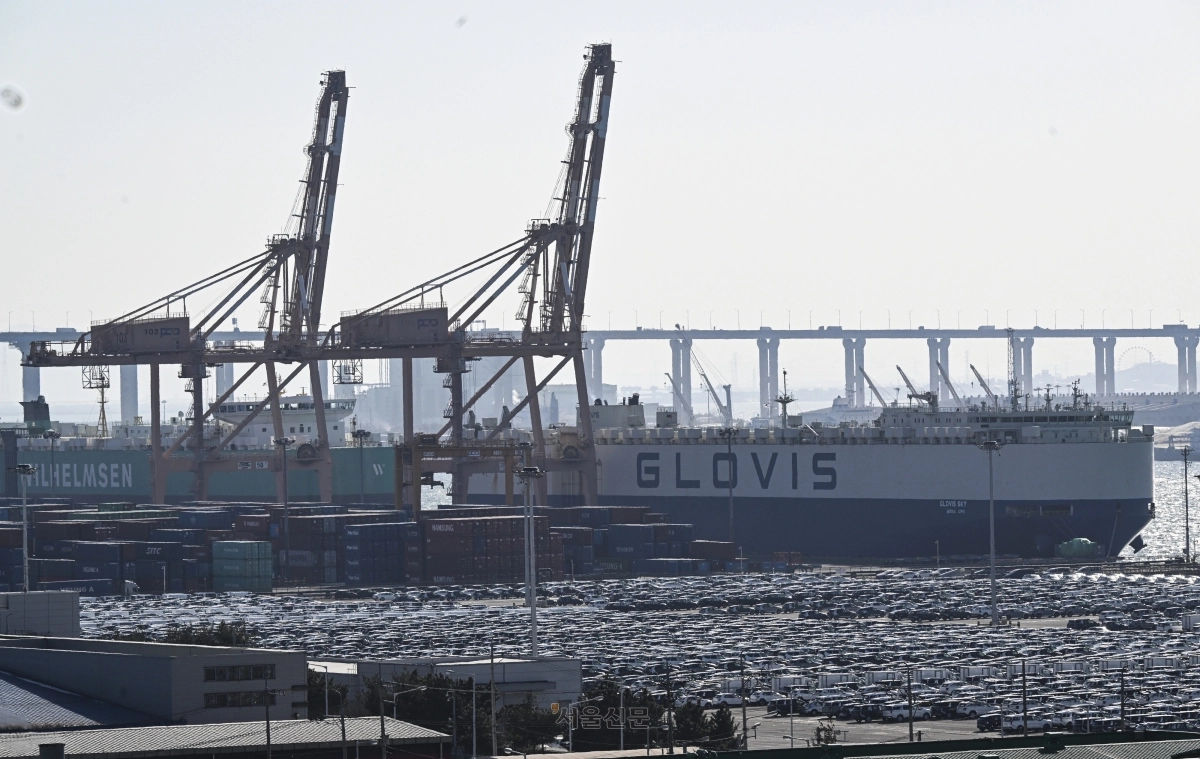 도널드 트럼프 미국 대통령이 26일(현지시간) 한국 의회가 무역 합의를 이행하지 않고 있다며 상호관세를 비롯해 자동차 등 품목 관세를 15%에서 25%로 인상하겠다고 밝혔다. 사진은 수출용 차량들이 27일 경기 평택시 평택항에 세워져 있는 모습. 2026.1.27 이지훈 기자