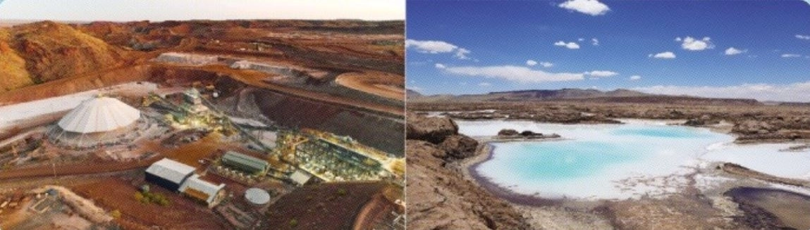 호주 미네랄 리소스사가 보유·운영 중인 서호주 워지나 리튬 광산(왼쪽)과 아르헨티나 옴브레 무에르토 리튬 염호. 포스코 제공