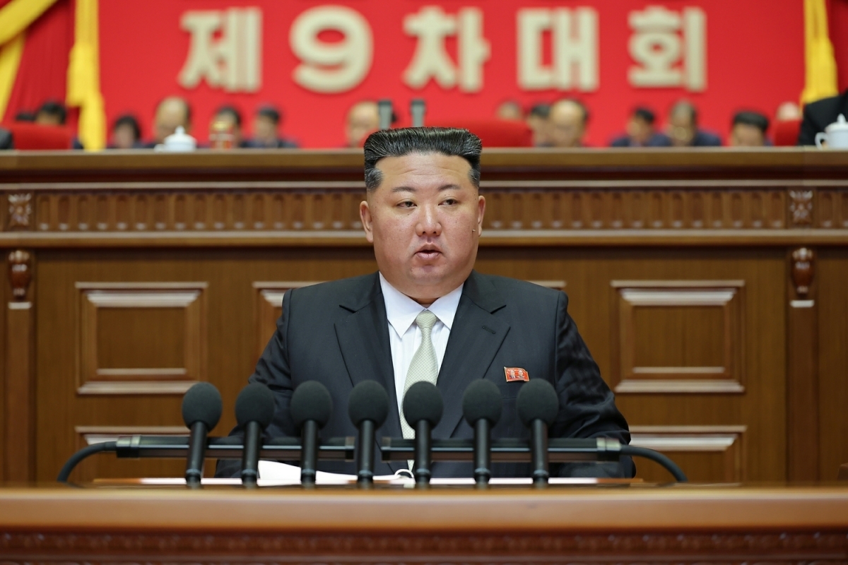 23일 노동당 제9차 대회 5일 회의에서 발언하는 김정은 북한 국무위원장. 뉴스1