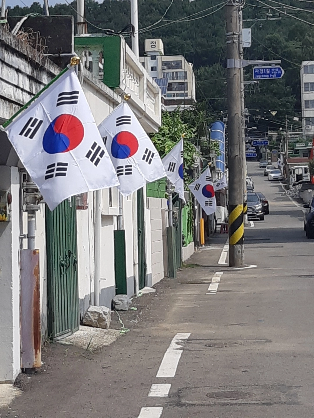 순천 조곡동 철도관사마을에 태극기 물결이 펄럭이고 있다.