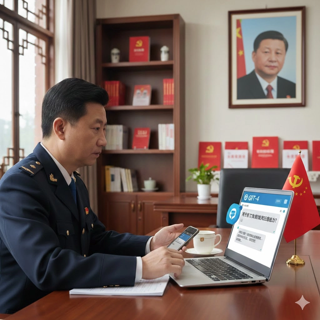 중국 공산당원이 미국산 인공지능(AI)을 사용하는 AI 생성 이미지