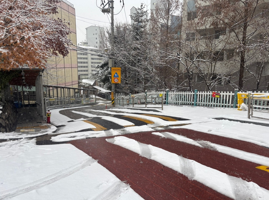 서울 용산구 산천동 원효초교 앞 도로 열선.  용산구 제공