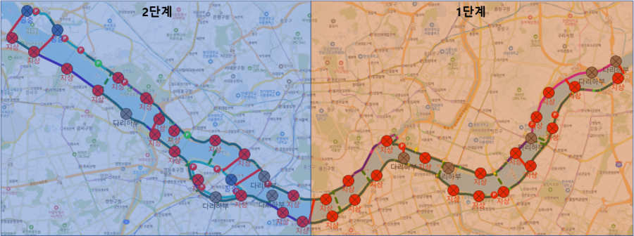 서울시가 올해부터 구축에 나서는 ‘한강공원 자가정보통신망’ 연차별 구축 범위. 서울시 제공