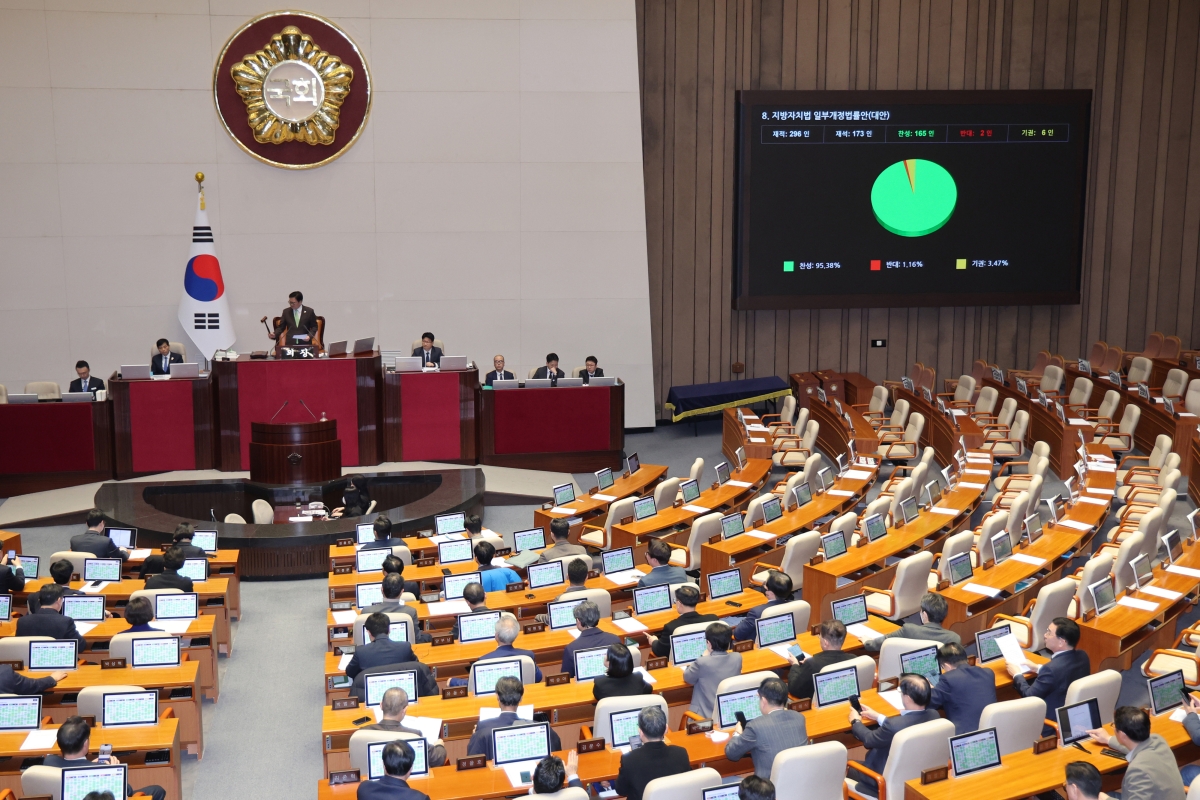 ‘행정통합 법적 근거 마련’ 지방자치법 개정안 가결