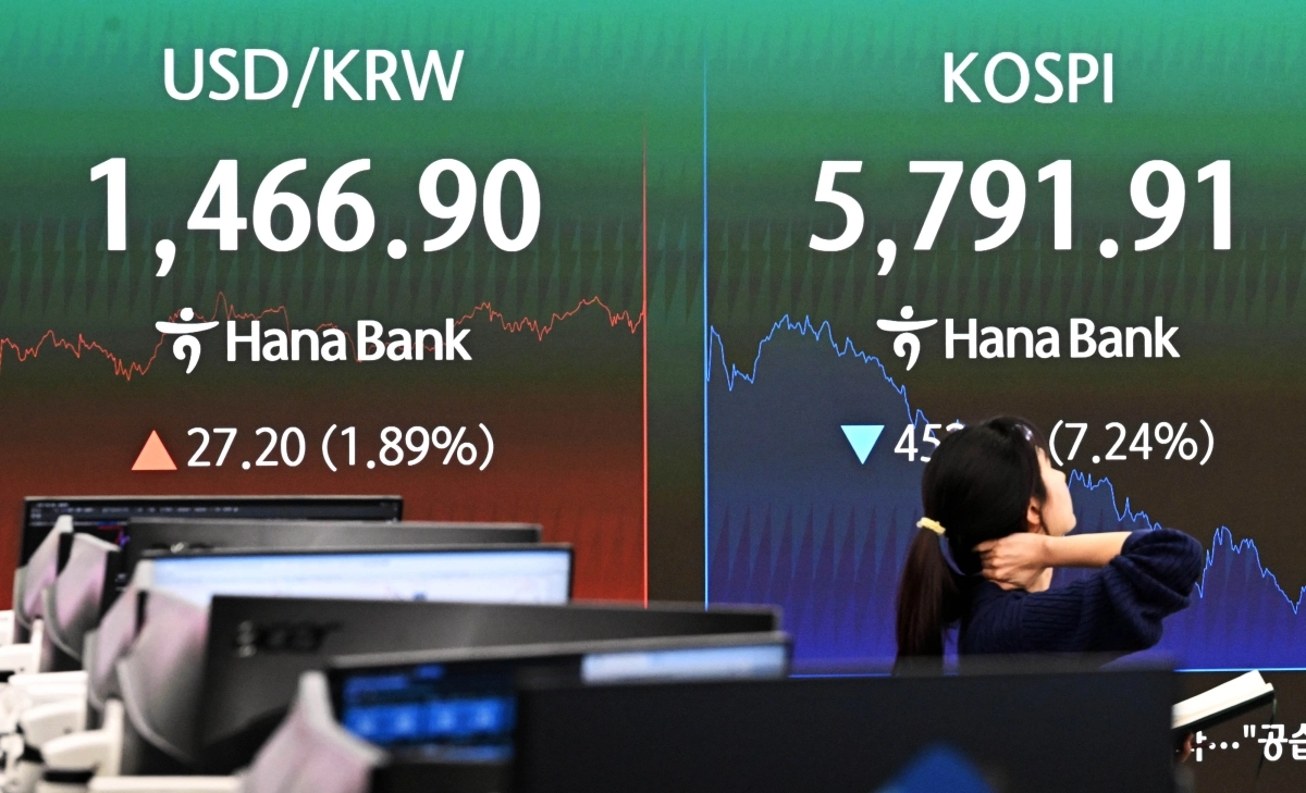 미국과 이란의 전쟁으로 지정학적 불안감이 지속되고 있는 3일 서울 중구 하나은행 딜링룸 현황판에 코스피 지수 등이 표시되고 있다. 2026.3.3 홍윤기 기자