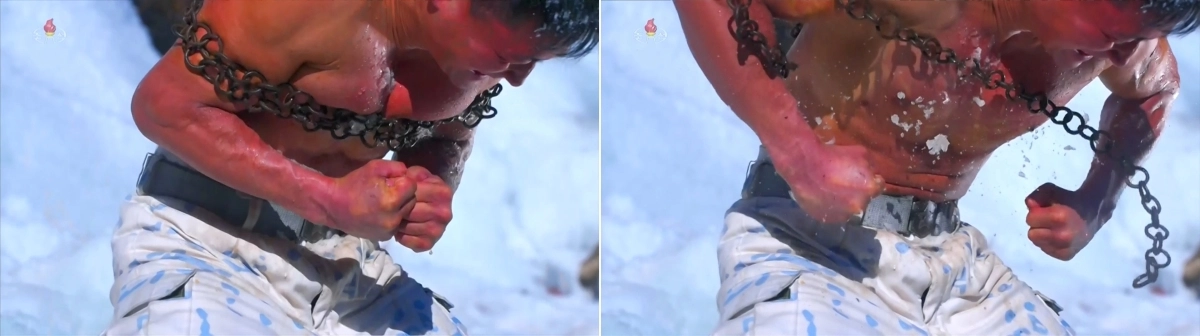 지난 25일 노동당 제9차 대회 기념 열병식서 인민군 군인들의 겨울 동계훈련 장면이 공개됐다. 2026.3.3 조선중앙TV 화면. 연합뉴스