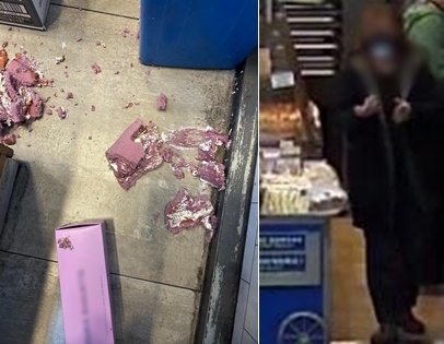 전날 사간 롤케이크를 교환해 달라던 손님이 규정상 이유로 거절하자 제품을 바닥에 던지고 간 사연이 알려졌다. 보배드림 캡처