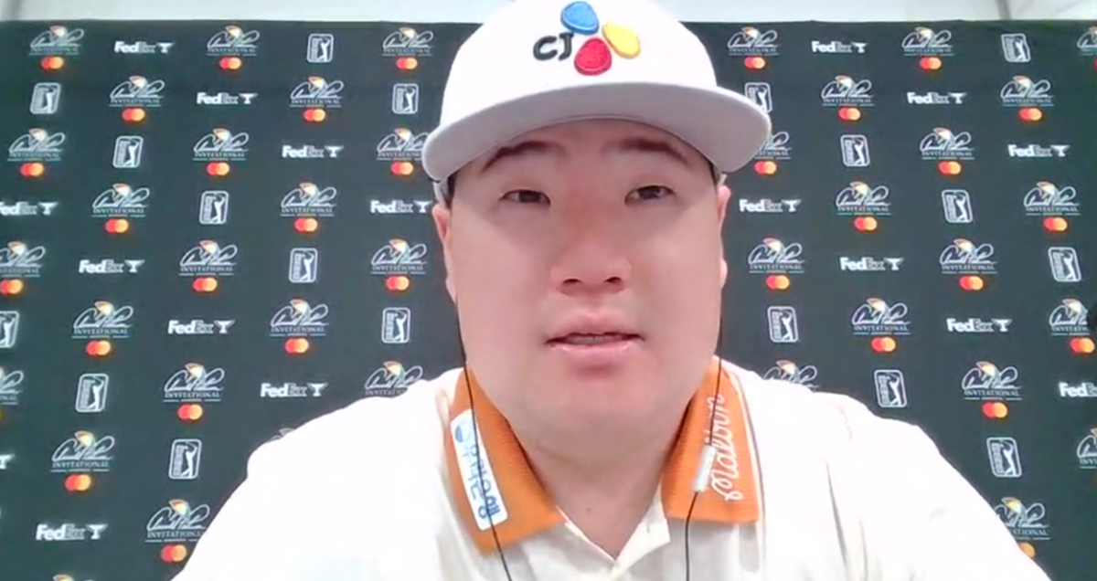 온라인 기자회견에 나선 임성재. PGA 제공.