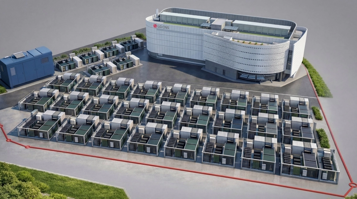 LG CNS가 5일 소형 인공지능(AI) 데이터센터인 ‘AI 박스’를 출시했다. 사진은 LG CNS가 2만 7179㎡의 부산 글로벌 클라우드 데이터센터 부지에 구축할 AI 박스 캠퍼스 구상도. LG CNS 제공