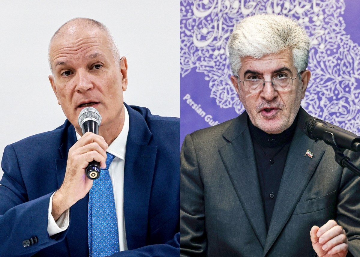 라파엘 하르파즈 이스라엘대사(왼쪽)가 5일 서울 종로구 HJ비즈니스센터에서 중동상황 관련 정부의 입장을 밝히기 위해 기자회견을 갖고 있다. 같은날 사이드 쿠제치 주한 이란 대사(오른쪽)가 서울 용산구 주한 이란 대사관에서 이란 정부의 입장을 발표하고 있다. 2026.3.5 뉴스1