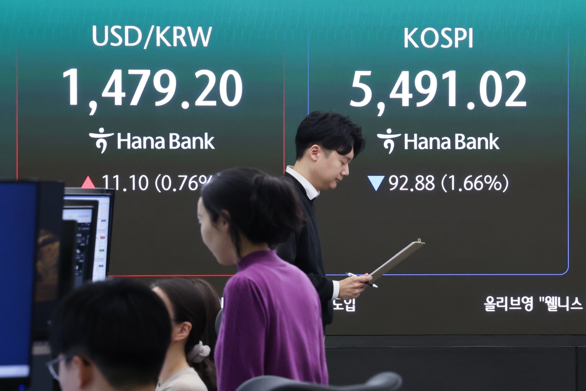 6일 서울 중구 하나은행 본점 딜링룸 현황판에 원/달러 환율, 코스피가 표시돼 있다. 연합뉴스