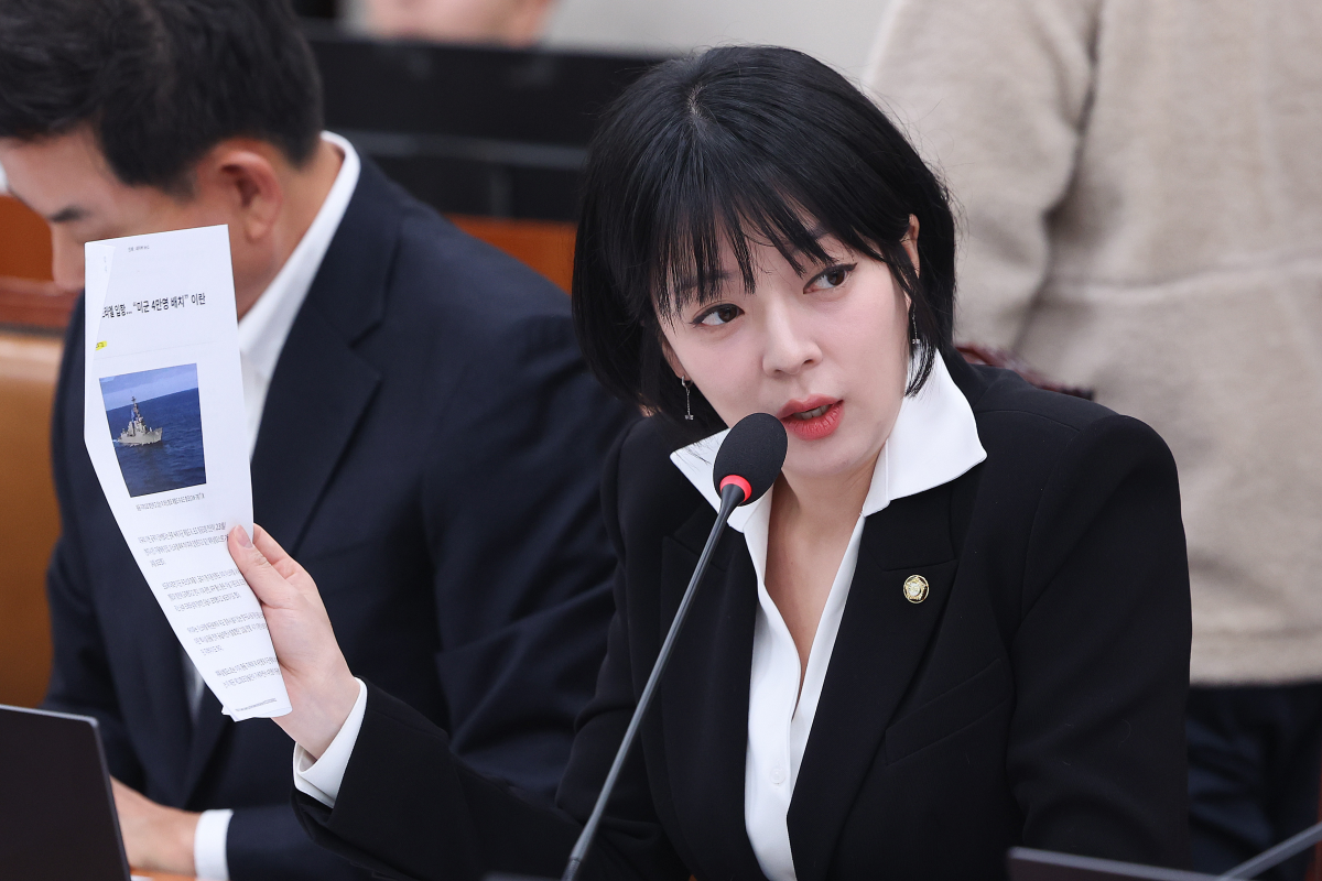 배현진 국민의힘 의원이 6일 서울 여의도 국회에서 열린 외교통일위원회 전체회의에서 질의를 하고 있다. 뉴스1