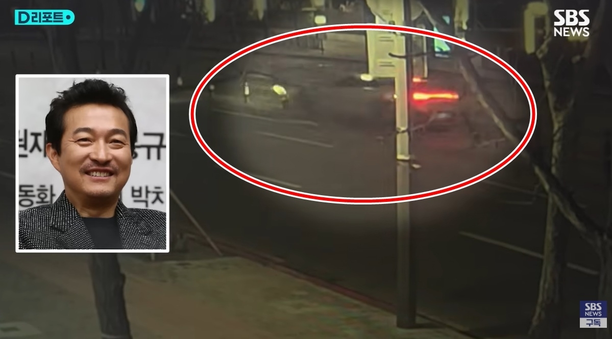 배우 이재룡이 지난 7일 오전 2시쯤 서울 강남구의 한 도로에서 차량을 몰던 도중 중앙분리대를 들이받은 채 그대로 달리고 있다. 자료 : SBS