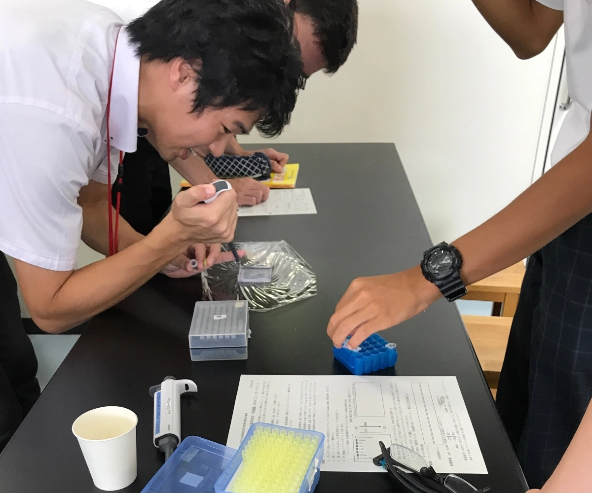 히구치 신노스케 고베대 부속 중등교육학교 교사가 학생들과 함께 실험을 진행하고 있다. 슈퍼사이언스하이스쿨(SSH) 지정교인 이 학교는 중고교 과정을 통합한 6년 일관제 학교다. 기초부터 응용까지 단계적으로 연구 교육을 이어 가고 있는 게 특징이다. 히구치 신노스케 제공