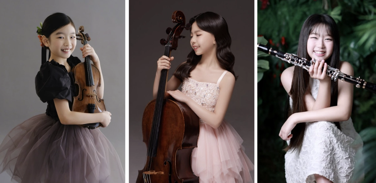 SSF 5월 2일 공연에 오르는 10대 연주자들. 왼쪽부터 김연아(바이올린), 김정아(첼로), 이도영(클라리넷). SSF사무국 제공