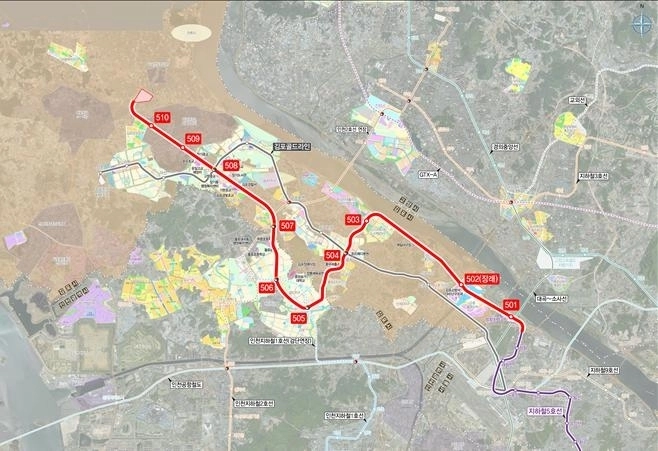 서울5호선 김포검단연장선 노선도. 인천시 제공