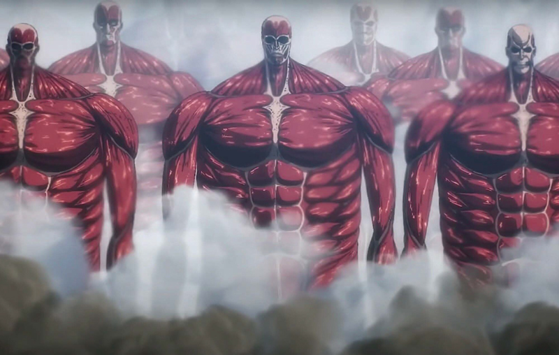 일본 애니메이션 ‘진격의 거인’ 극장판 ‘더 라스트 어택’에서 작품 속 극단적인 폭력으로 그려지는 ‘땅울림’ 장면.  ⓒ㈜애니플러스