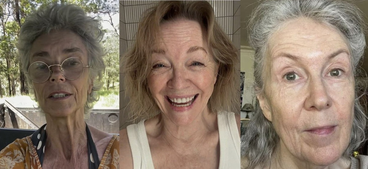 악플러에 맞서 나이 든 민낯을 당당히 공개한 여배우 레이철 워드(왼쪽)와 연대의 뜻을 밝히며 무보정 셀카 사진을 올린 레베카 깁니(가운데), 데브라 로렌스(오른쪽). 데일리메일 캡처