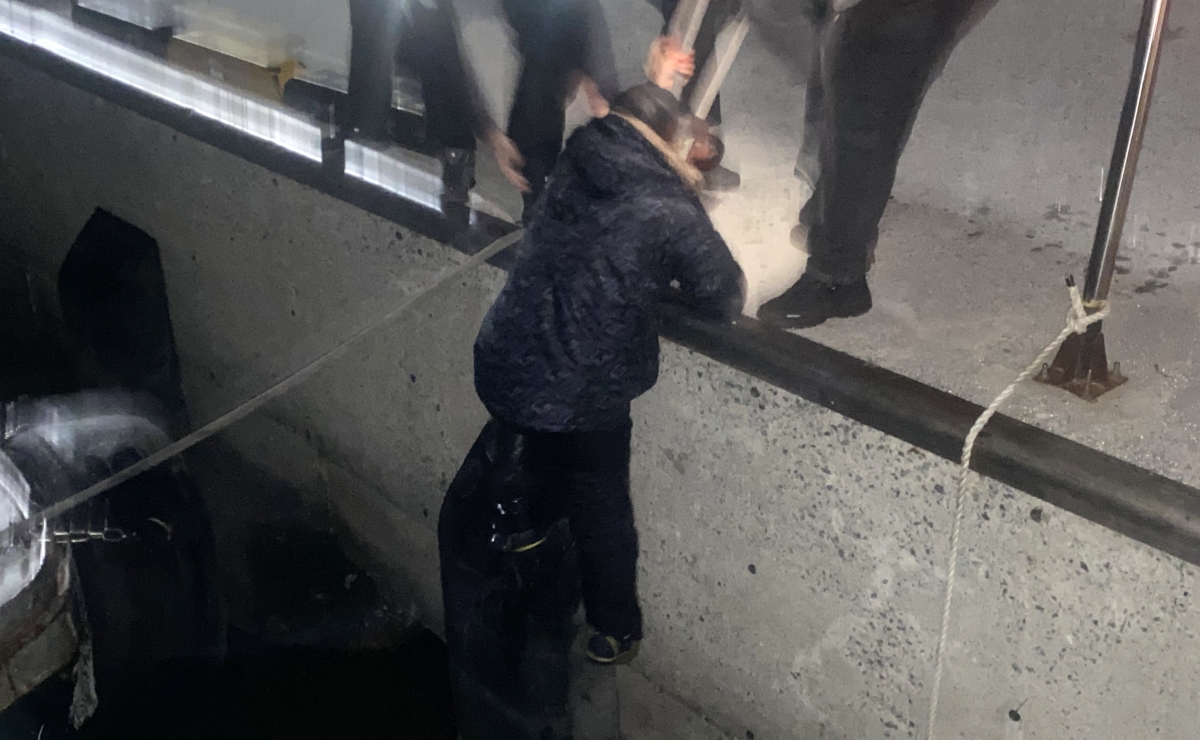 11일 오전 1시 35분쯤 진도군 임회면 서망항 해상에서 바다에 빠진 낚시객을 구조하고 있다. (목포해경 제공)