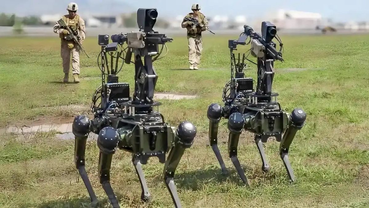 인공지능이 탑재된 늑대견과 훈련하고 있는 중국 인민해방군. 바이두 캡처