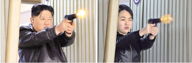 김정은, 주애와 신형 권총 사격