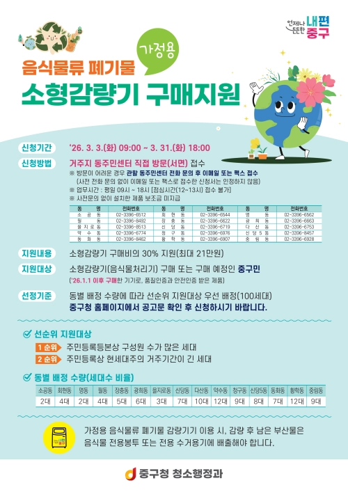 중구 소형감량기 구매지원 안내 포스터