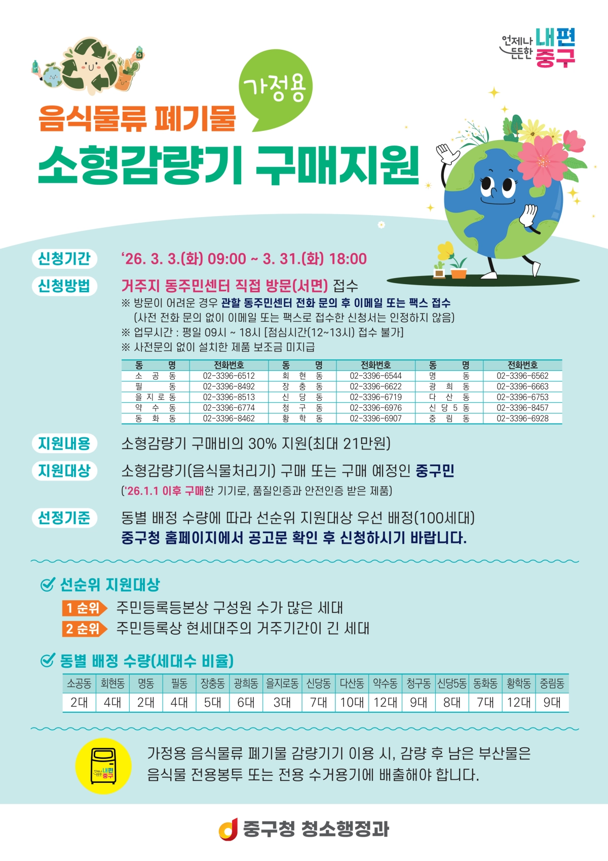 서울 중구 음식물 쓰레기 감량기 구매 지원