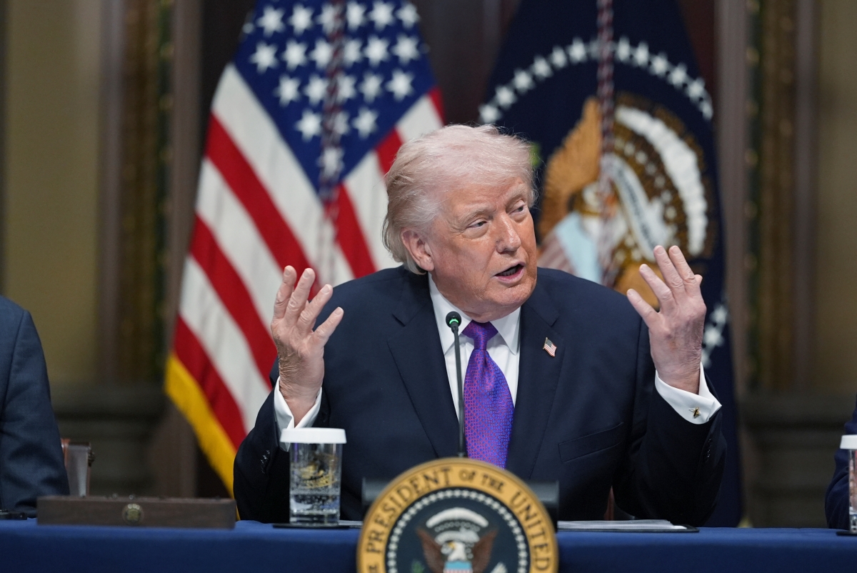 도널드 트럼프 미국 대통령이 백악관 단지 내 아이젠하워 행정동에서 발언하고 있다. 2026.03.05. AP뉴시스