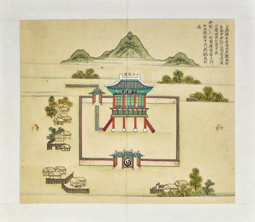 단종의 마지막 자취를 담은 ‘월중도’의 제4도 자규루도. 단종은 관풍헌으로 거처를 옮긴 뒤 저녁이 되면 자규루에 올라 시름에 잠긴 채 시를 읊었다. 한국학중앙연구원 제공