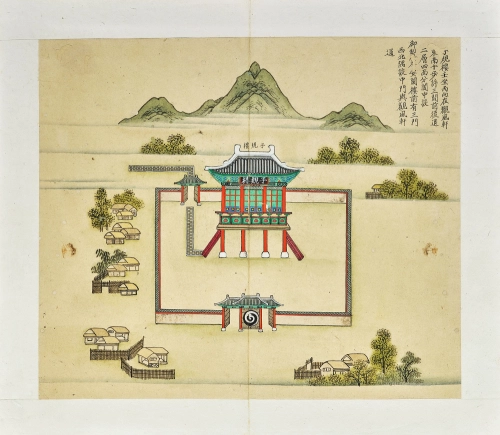 단종의 마지막 자취를 담은 ‘월중도’의 제4도 자규루도. 단종은 관풍헌으로 거처를 옮긴 뒤 저녁이 되면 자규루에 올라 시름에 잠긴 채 시를 읊었다. 한국학중앙연구원 제공