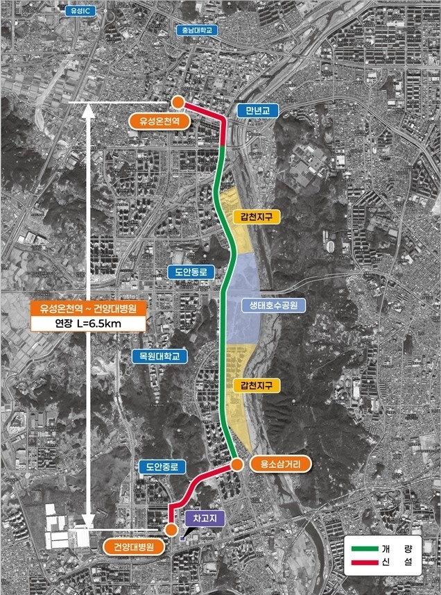 대전시가 국내에서 처음 올해 하반기 운행하는 3칸 굴절버스 운행 노선도. 대전시 제공